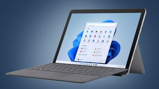 The Microsoft Surface Go 3 on a blue background