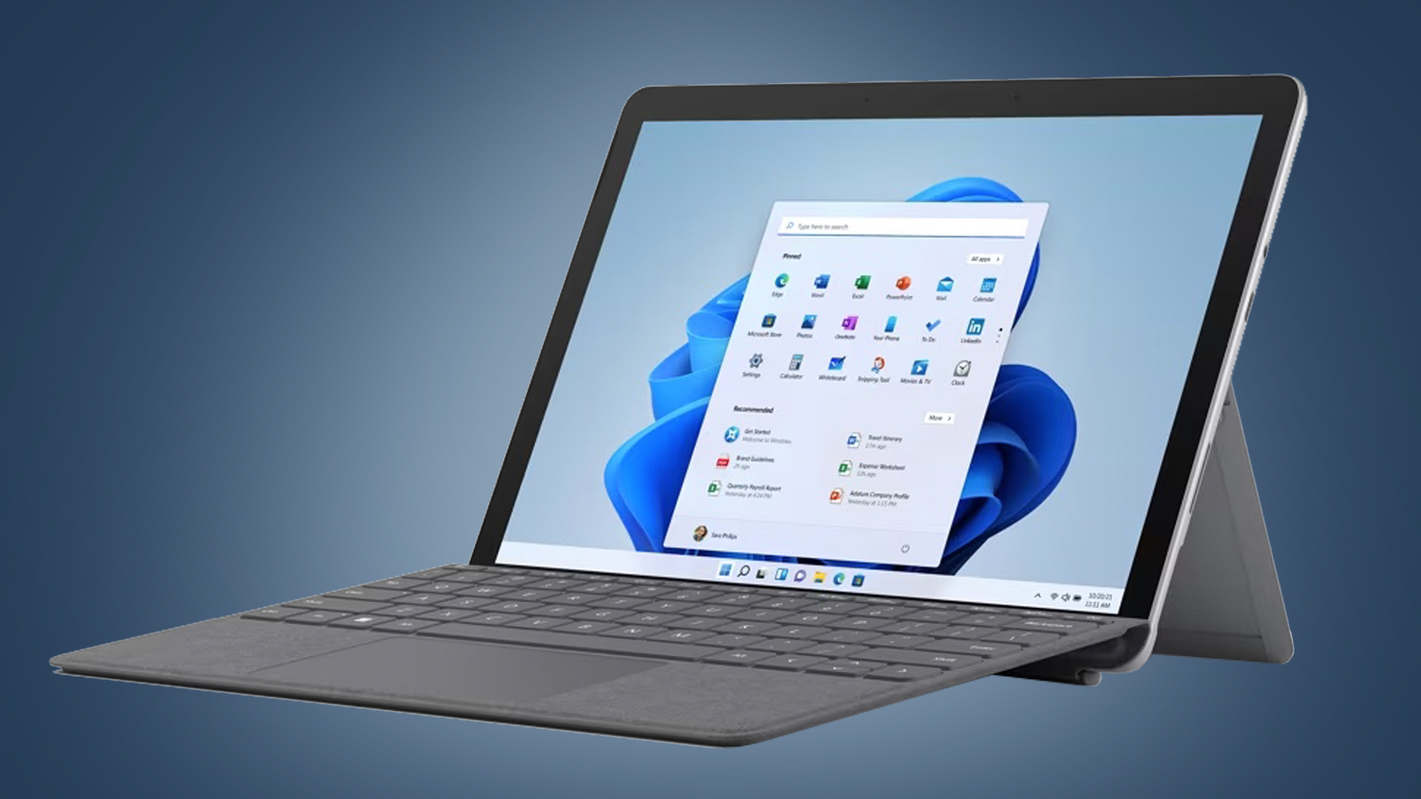 The Microsoft Surface Go 3 on a blue background