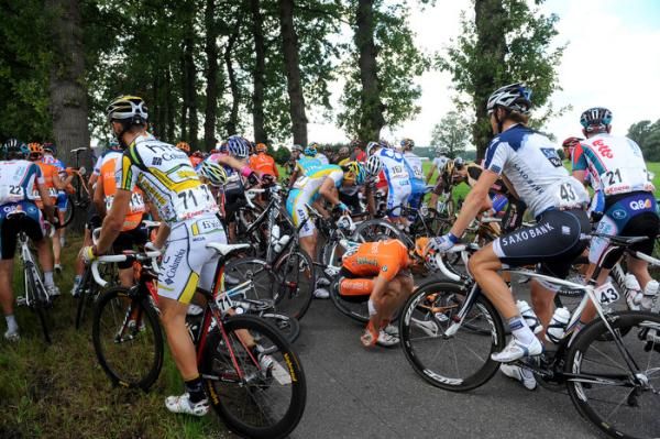 A crash with 35km to go on a narrow road split the peloton.