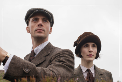 a close up of Matthew Goode and Michelle Dockery in Downton Abbey
