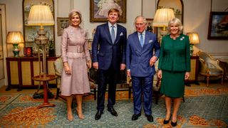 Queen Maxima of The Netherlands and King Willem-Alexander of The Netherlands visit King Charles and Queen Camilla at Clarence House on October 23, 2018 in London