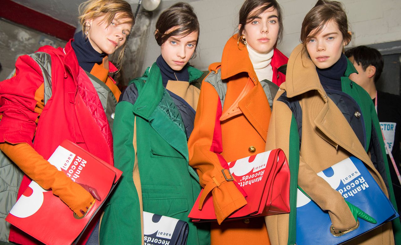 Sacai A/W 2018 shows a range of bright vinyl colours