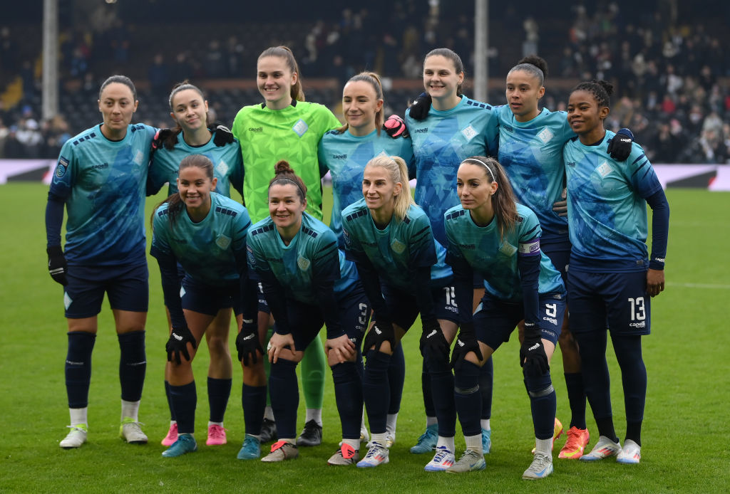 LONDON, ENGLAND - JANUARY 12: London City Lionesses pose for a team photograph prior to The Adobe Women's FA Cup Fourth Round match between Fulham and London City Lionesses at Craven Cottage on January 12, 2025 in London, England. (Photo by Alex Broadway - The FA/The FA via Getty Images)