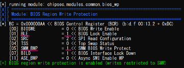 Vulnerability disable BIOS lock and write protection module