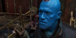 Michael Rooker's Yondu with Groot and Rocket Raccoon.