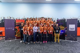 Players from the Harrisburg University Storm eSports team at D&H’s Harrisburg headquarters. Co-President Dan Schwab, front row third from left.