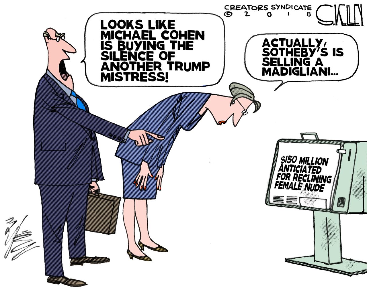 Political cartoon U.S. Michael Cohen hush agreement Trump Sotheby&amp;#039;s