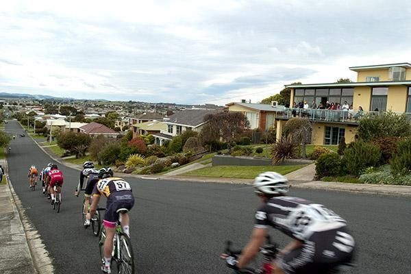 Riders descend on the back of the course in Devonport.