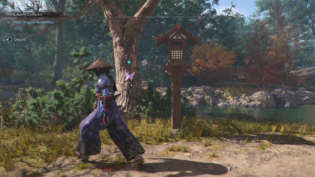 Assassin's Creed Shadows Butterfly Collector locations - The eighth butterfly on a tree next to a river.