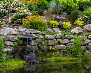 waterfall and pond with rocks