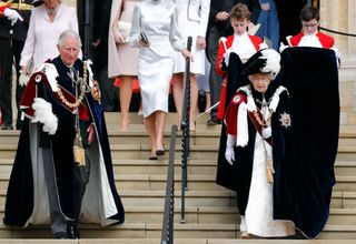 Prince Charles, Prince of Wales and Queen Elizabeth II attend the Order of the Garter service at St George's Chapel on June 17, 2019
