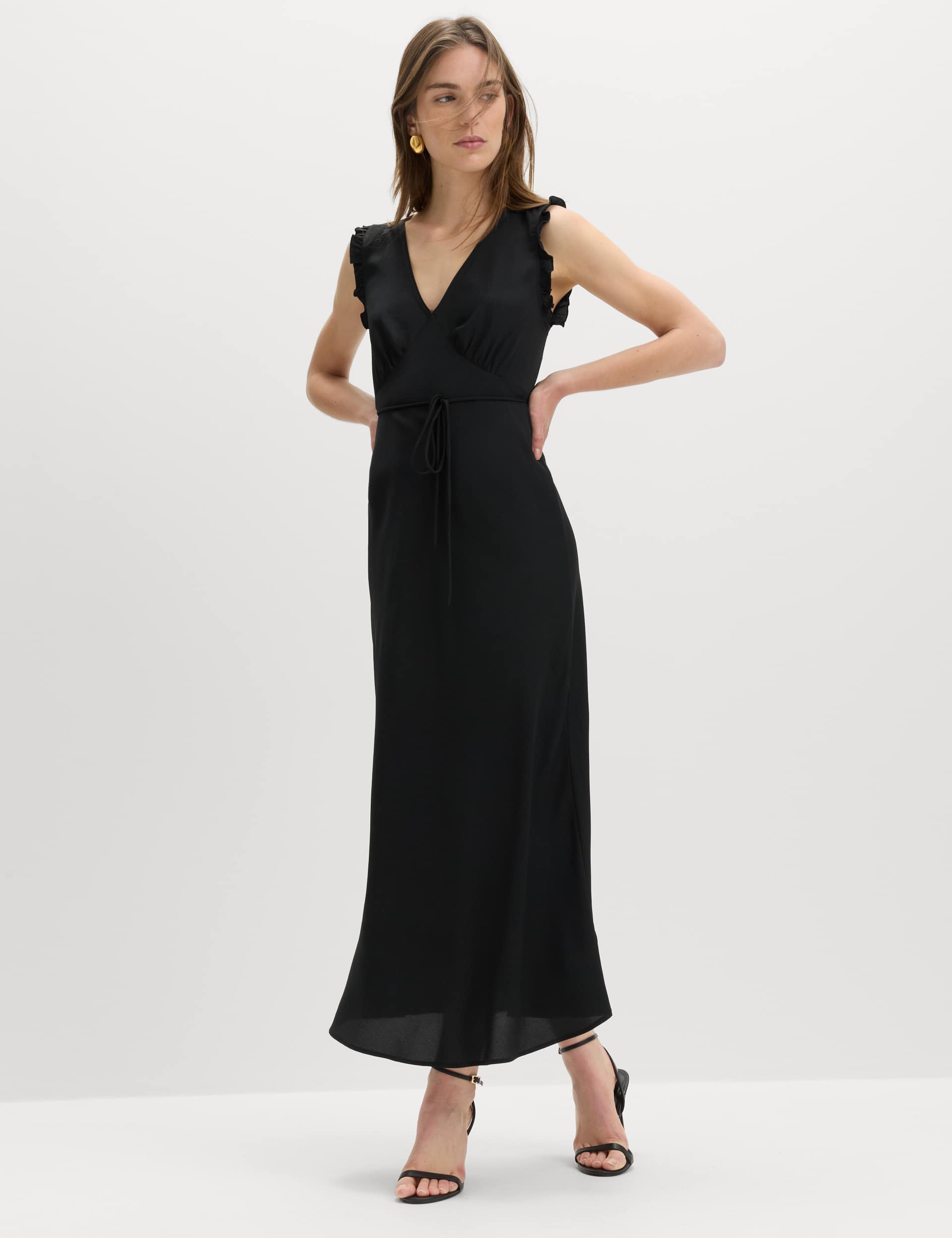 V-Neck Frill Sleeve Midi Tea Dress