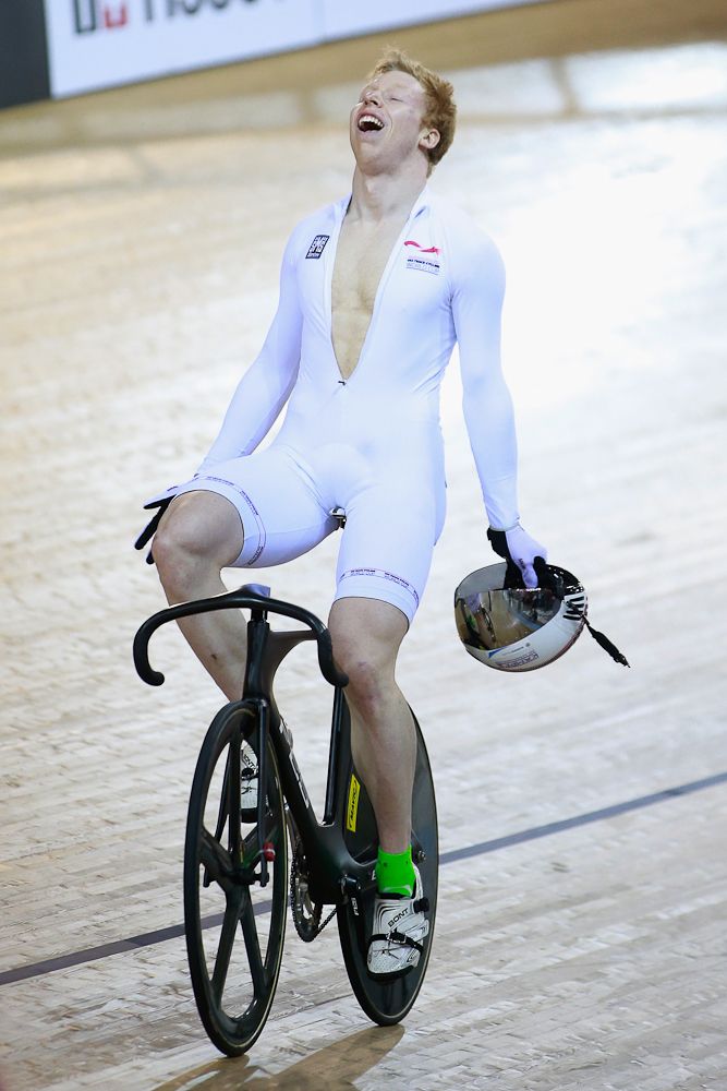 Joachim Eilers of Germany celebrates winning the final of the Mens Keirin