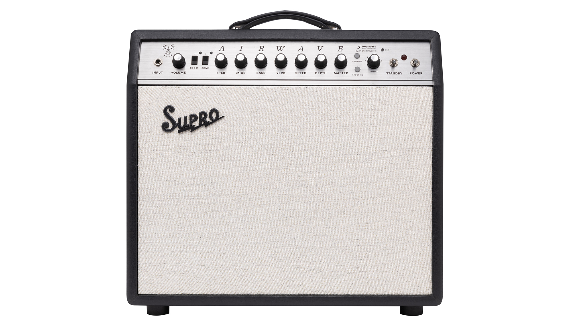 A photo showing the front of the Supro Airwave 1x12 combo