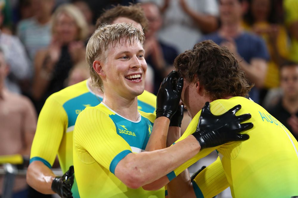Alex Porter and Kelland O'Brien celebrate their world record performance in the TP