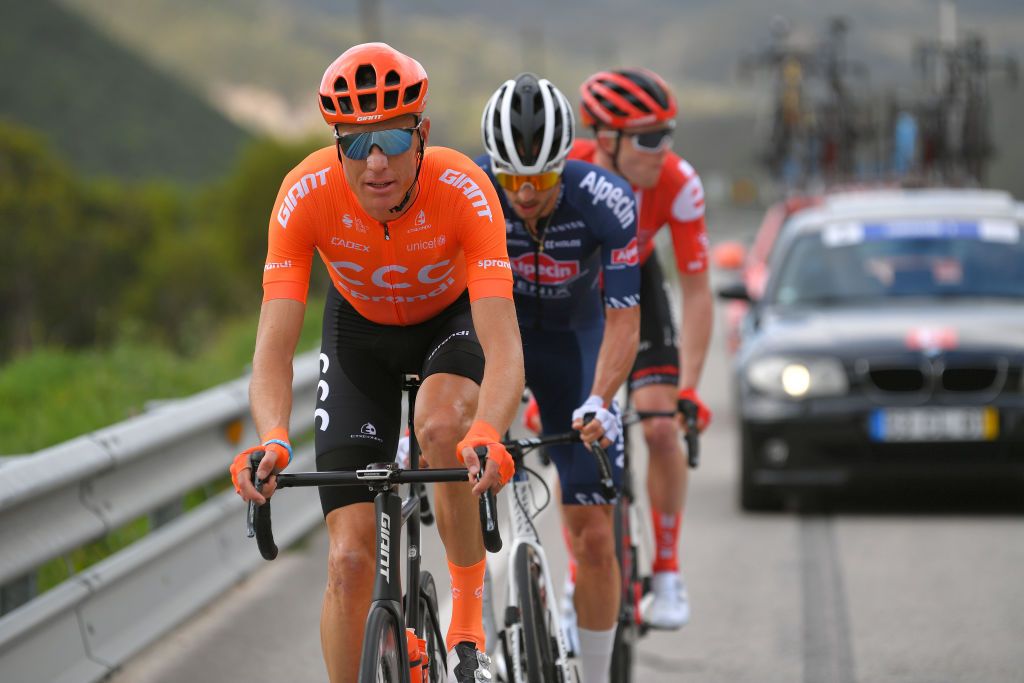 ALTO DA FIA MONCHIQUE PORTUGAL FEBRUARY 20 Michael Schr of Switzerland and CCC Team Dries De Bondt of Belgium and Team AlpecinFenix Casper Pedersen of Denmark and Team Sunweb during the 46th Volta ao Algarve 2020 Stage 2 a 1839 km stage from Sagres Vila do Bispo to Alto da Fia 884m Monchique VAlgarve2020 on February 20 2020 in Alto da Fia Monchique Portugal Photo by Tim de WaeleGetty Images