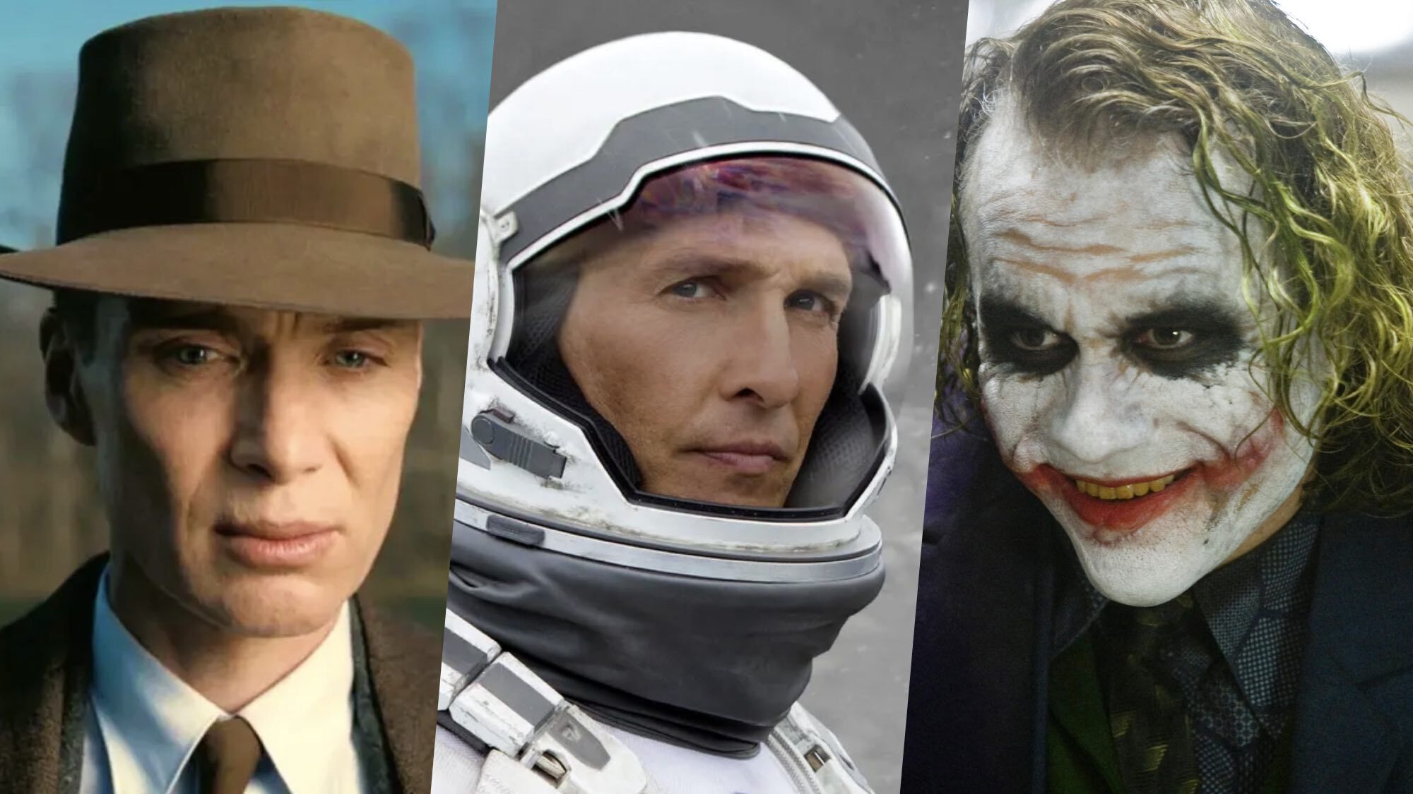 Cillian Murphy in "Oppenheimer," Matthew McConaughey in "Interstellar" and Heath Ledger in "The Dark Knight"