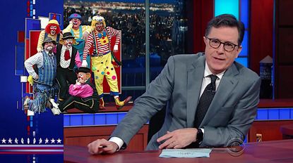 Stephen Colbert winces at the "creepy clown" epidemic