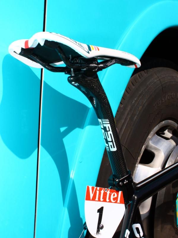 FSA gets into the game, too, with a custom finished K-Force Light seatpost (there are matching yellow, pink and red accents on the front).