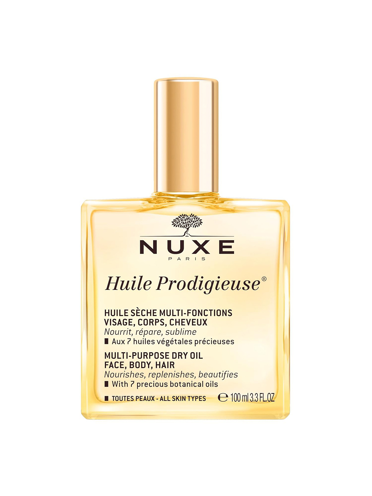 Nuxe Huile Prodigieuse Multi-Purpose Dry Oil - Radiant Glow and Lightweight Hydration for Face, Body & Hair. Nourishes, Repairs and Enhances