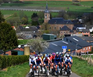 VALKENBURG, NETHERLANDS - APRIL 10: A general view of the peloton passing through a landscape during the 8th Amstel Gold Race Ladies Edition 2022 a 128,5km one day race from Maastricht to Valkenburg / #UCIWWT / #AGR2022 / on April 10, 2022 in Valkenburg, Netherlands. (Photo by Luc Claessen/Getty Images)