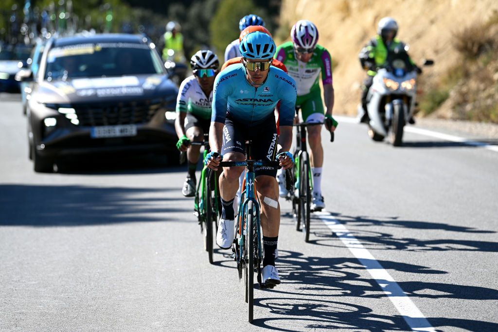 ALTO DE PINOS SPAIN FEBRUARY 02 Javier Romo of Spain and Astana Qazaqstan Team competes in the breakaway during the 74th Volta a la Comunitat Valenciana 2023 Stage 2 a 1782km stage from Novelda to Alto de Pinos 621m VCV2023 VoltaValenciana on February 02 2023 in Alto de Pinos Spain Photo by Dario BelingheriGetty Images