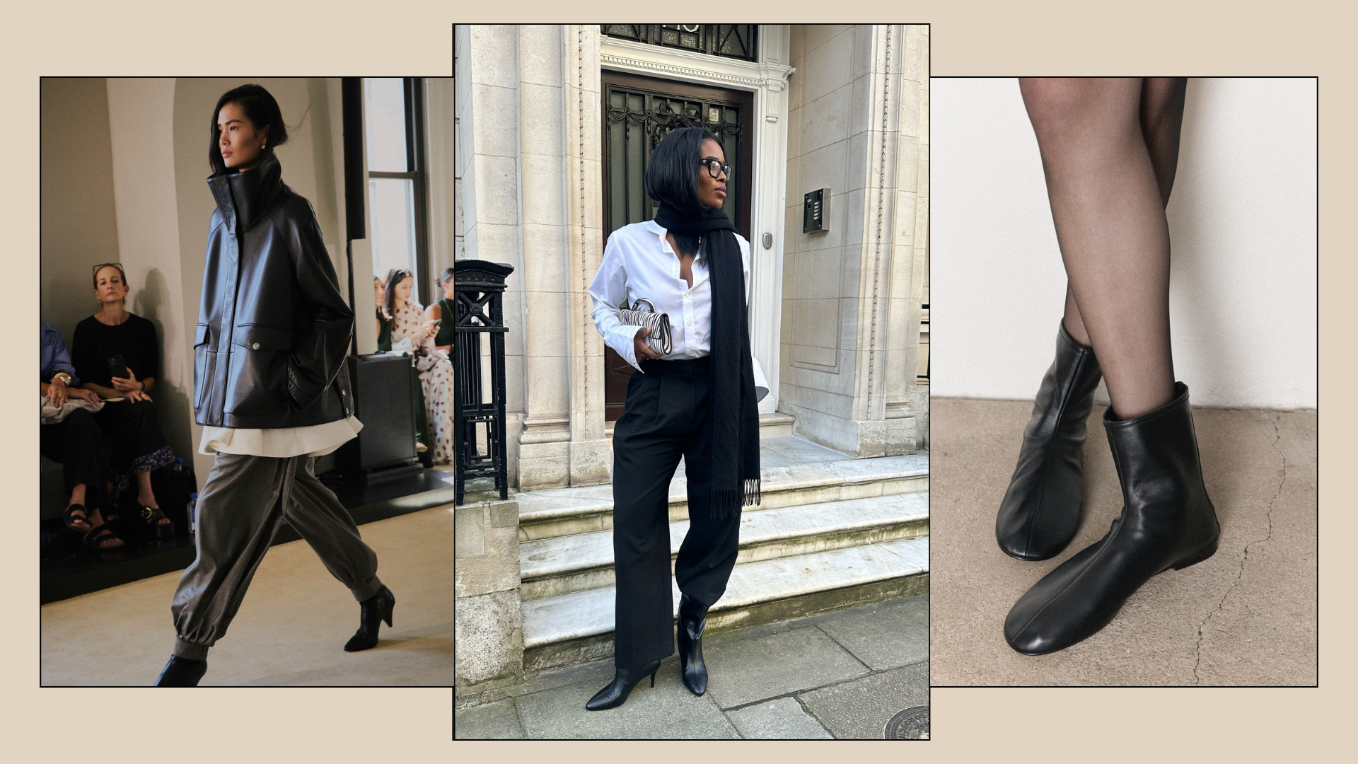 A collage of the best ankle boots, as seen on the Altuzzara runway at NYFW and a new collection from Dear Frances.