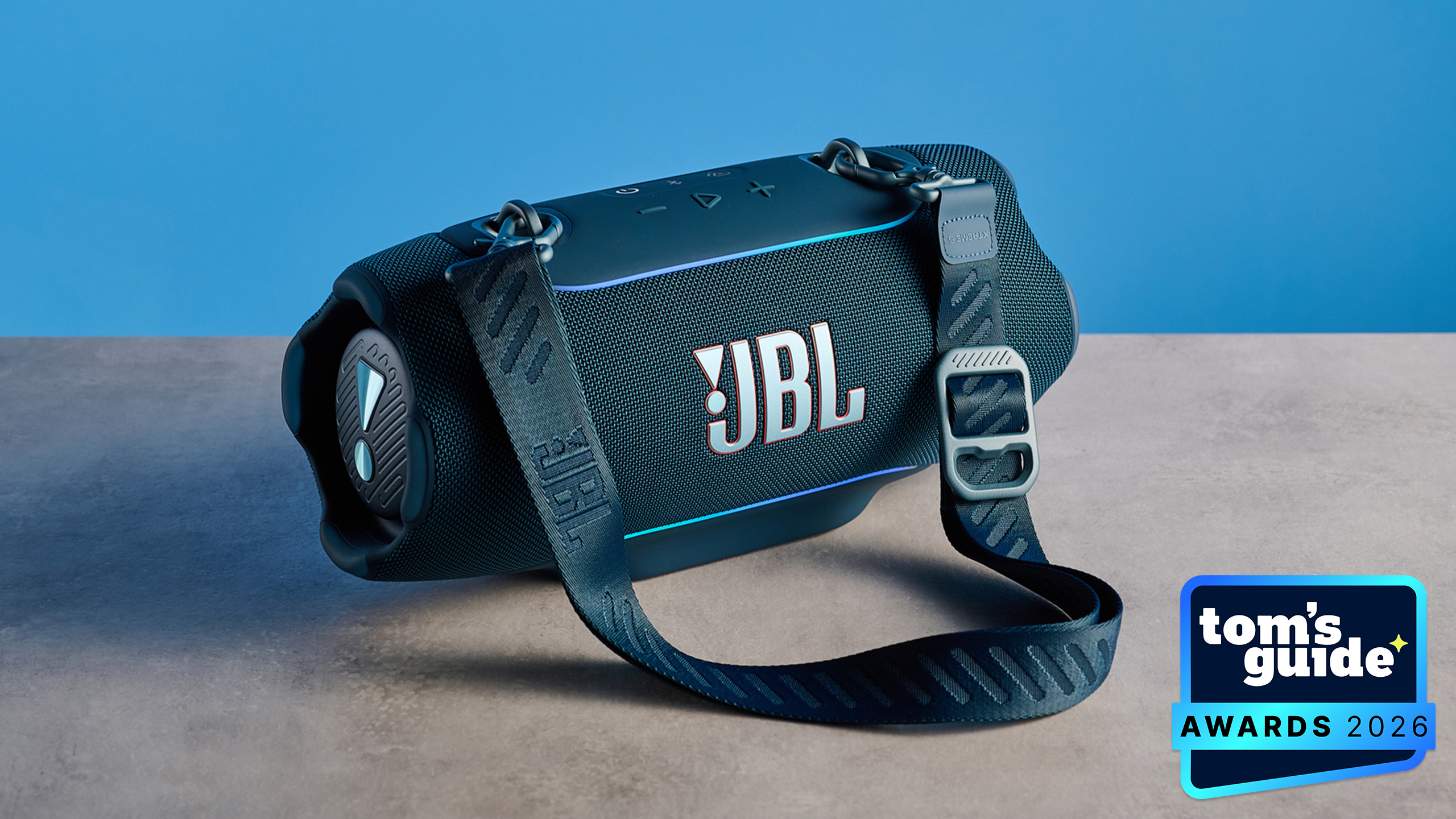 The JBL Xtreme 5 speaker with a TG Awards 2026 badge