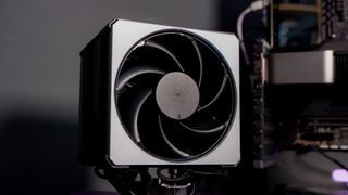 A Cooler Master Hyper 612 Apex on a desk and installed on a gaming PC.