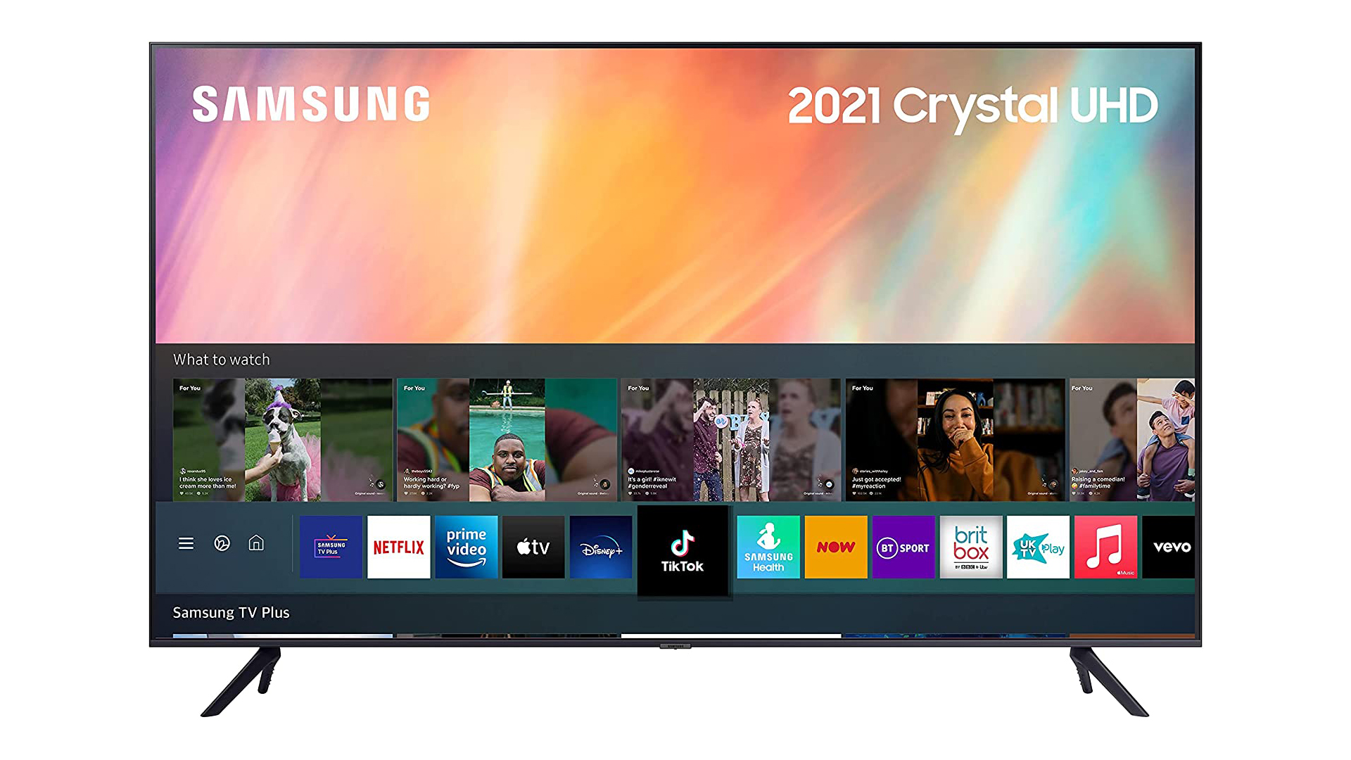 Samsung AU7100 TV on white background