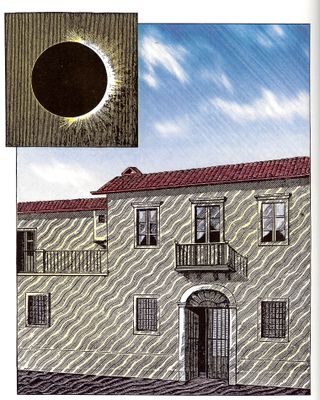 This historic drawing depicts shadow bands, a hard-to-spot phenomenon that sometimes appears during solar eclipses. 