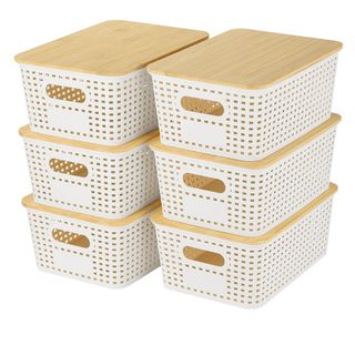 Plastic Storage Baskets With Bamboo Lid 