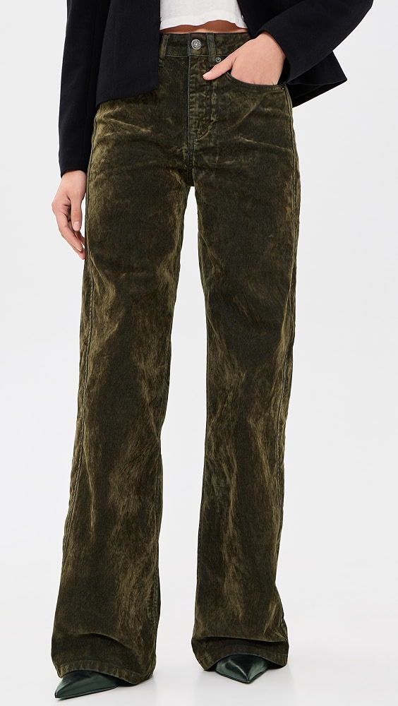 Flocked Velvet Betsy Pants - Dark Olive