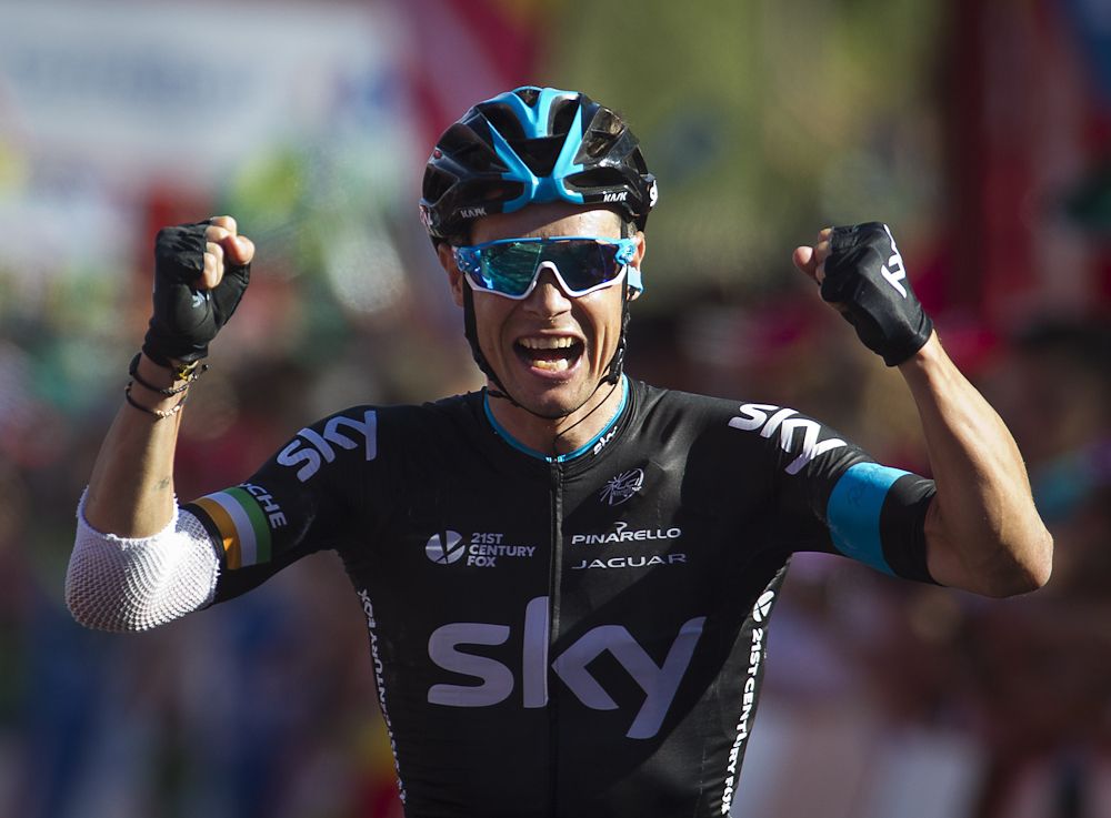 Nicolas Roche (Sky) wins stage 18 of the 2015 Vuelta a Espana.