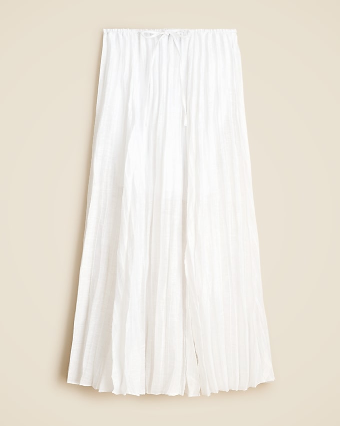 Pleated Drawstring Maxi Skirt in Linen Blend