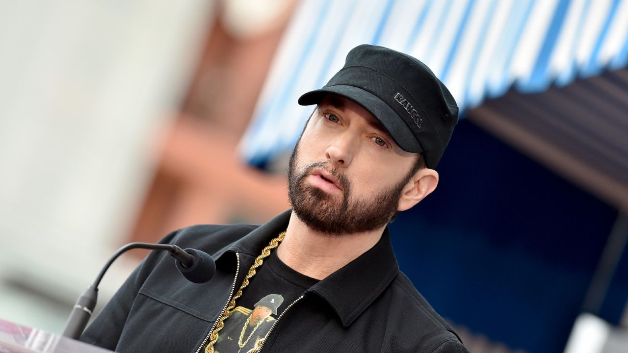 Eminem attends the ceremony honoring Curtis &quot;50 Cent&quot; with a Star on the Hollywood Walk of Fame on January 30, 2020 in Hollywood, California.