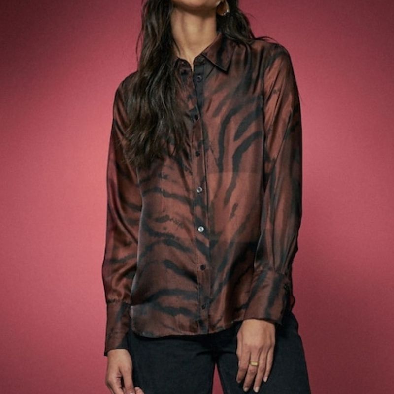 Next , Chocolate Brown Zebra Print Sheer Long Sleeve Shirt