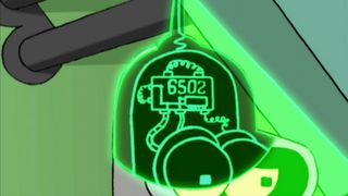 An X-ray scan of Bender's head reveals his 6502 processor in Futurama episode 