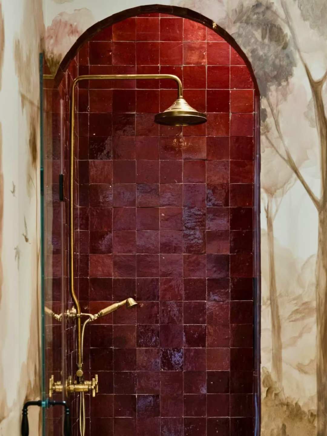 A bathroom with red Moroccan zellige tiles from TheHomeBazar on Etsy