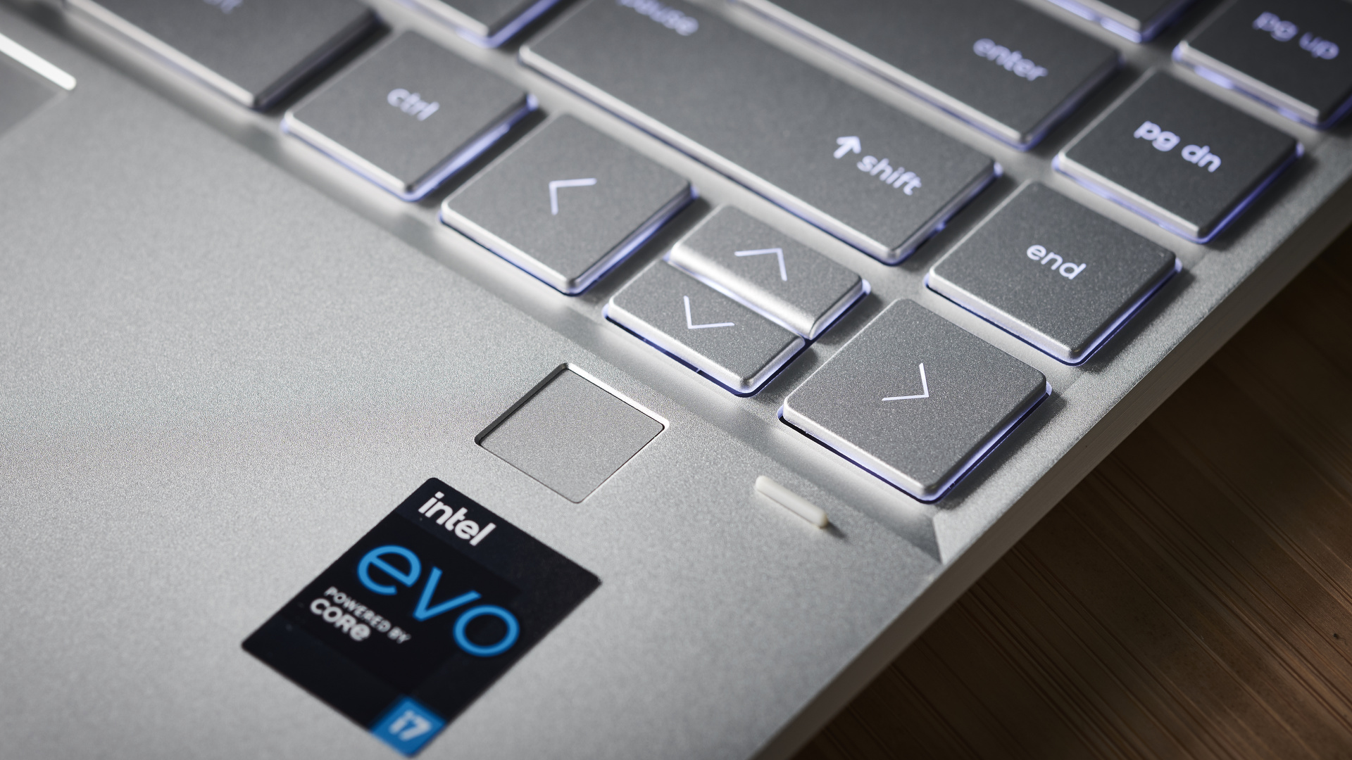 HP Spectre x360 (2021) showcasing its Intel Evo logo and fingerprint login