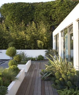 modern deck terrace with planters
