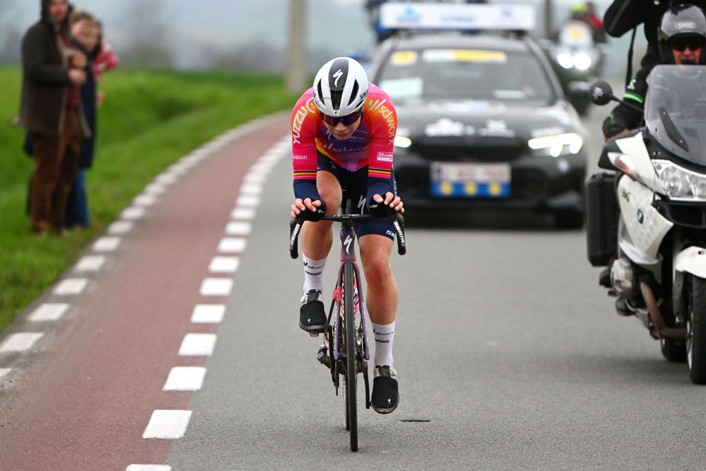 OUDENAARDE BELGIUM APRIL 02 Lotte Kopecky of Belgium and Team SD Worx attacks in the breakaway during the 20th Ronde van Vlaanderen Tour des Flandres 2023 Womens Elite a 1566km one day race from Oudenaarde to Oudenaarde UCIWWT on April 02 2023 in Oudenaarde Belgium Photo by Luc ClaessenGetty Images