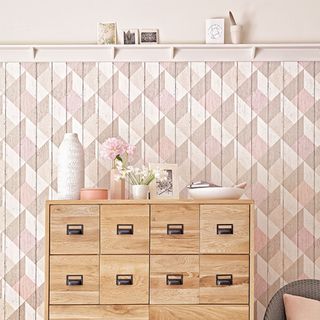 best colour combinations Pink wall with brown cabinet and flower