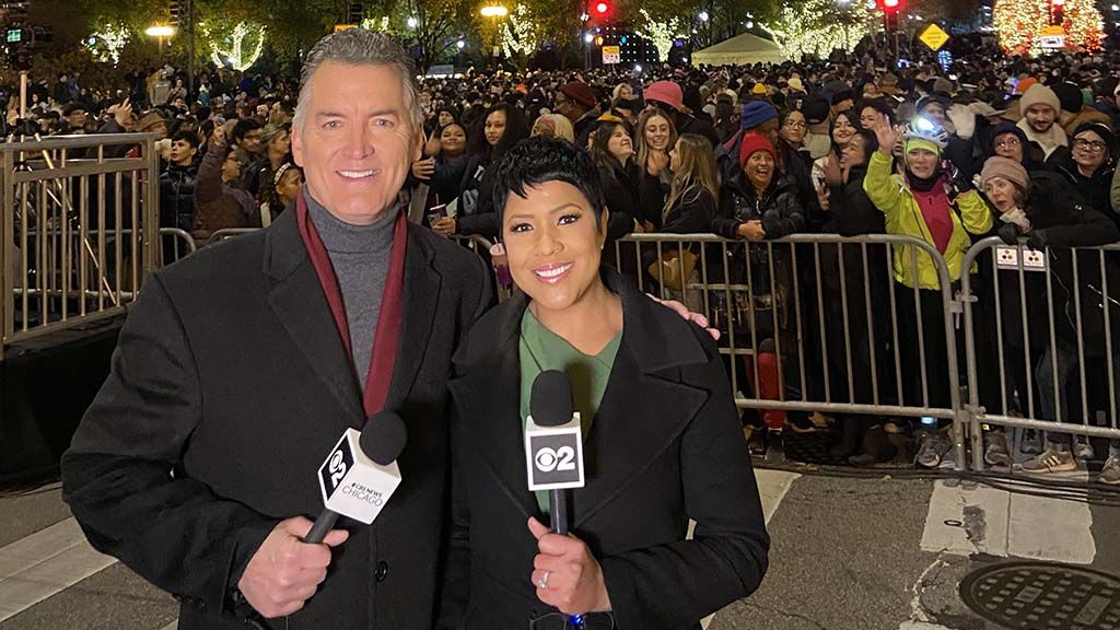 WBBM Chicago anchors Joe Donlon (l.) and Irika Sargent