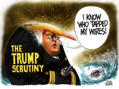 Political Cartoon U.S. Trump Scrutiny Obama wire tapping White House