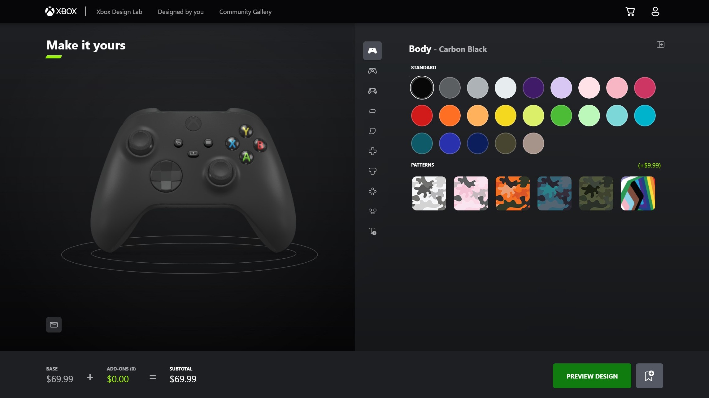 Screenshot of the Xbox Design Lab website.