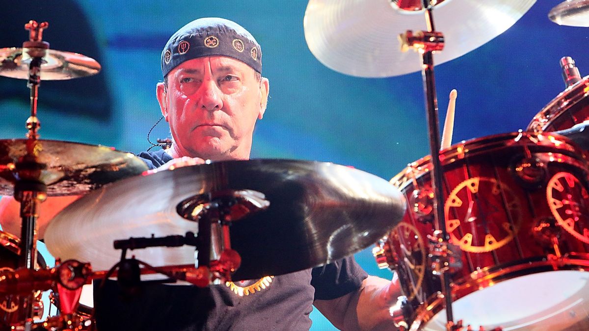 Rush drummer and lyricist Neil Peart performing at the AT&amp;T Center in San Antonio, Texas on November 30, 2012.