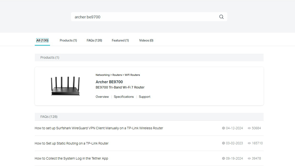 TP-Link Archer BE9700 web screenshot