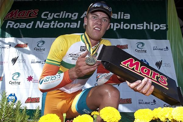 A Mars a day: Ben Grenda (Genesys Wealth Advisers) with his spoils on the podium