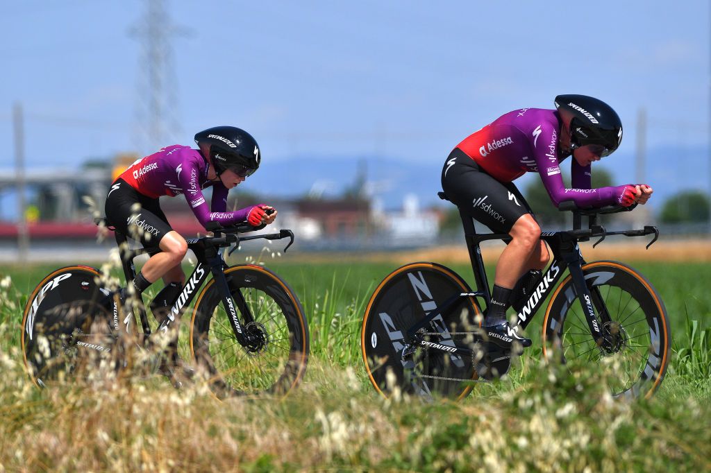 Anna Van Der Breggen rides with Team SD Worx teammate Niamh Fisher-Black in the TTT